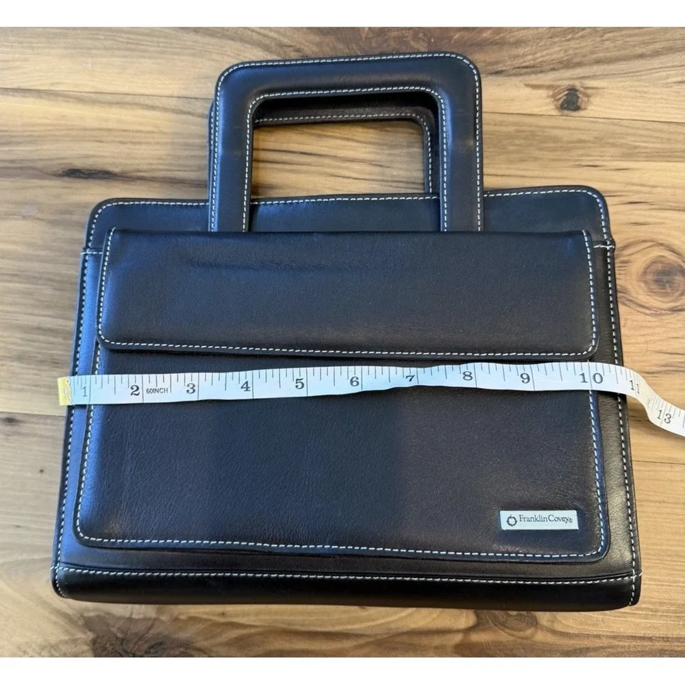 Franklin Covey Full Grain Leather Zip Planner Binder Organizer Black